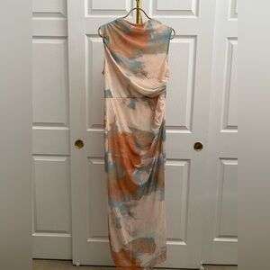 Elegant Tie-Dye Maxi Dress in Blue and Orange